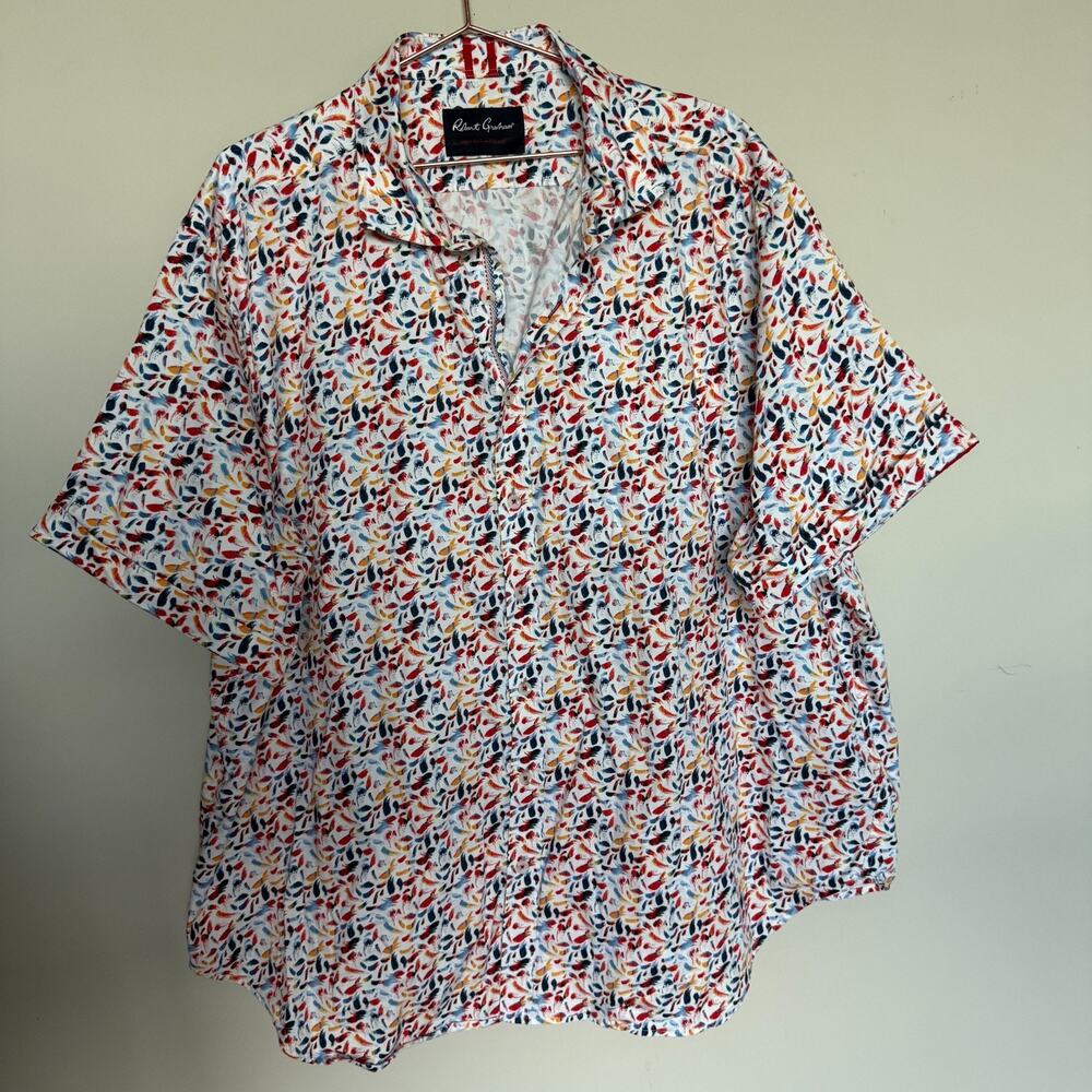 Robert Graham Mens Top 3XL Modern Americana Brush Strokes Short Sleeve Colorful